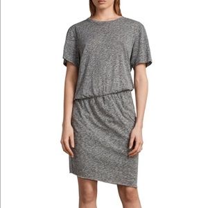 AllSaints Nandi Flame T-shirt Dress gray marled tee asymmetrical short sleeve